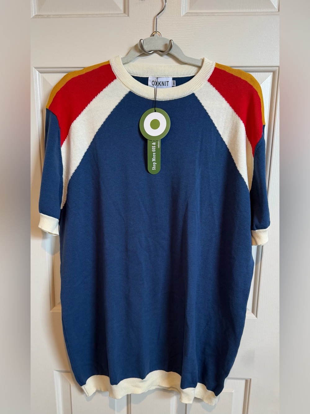 OKKNIT Colorblock Knit Top - Navy, Red, White, Mustard 100% Cotton - Picture 3 of 6
